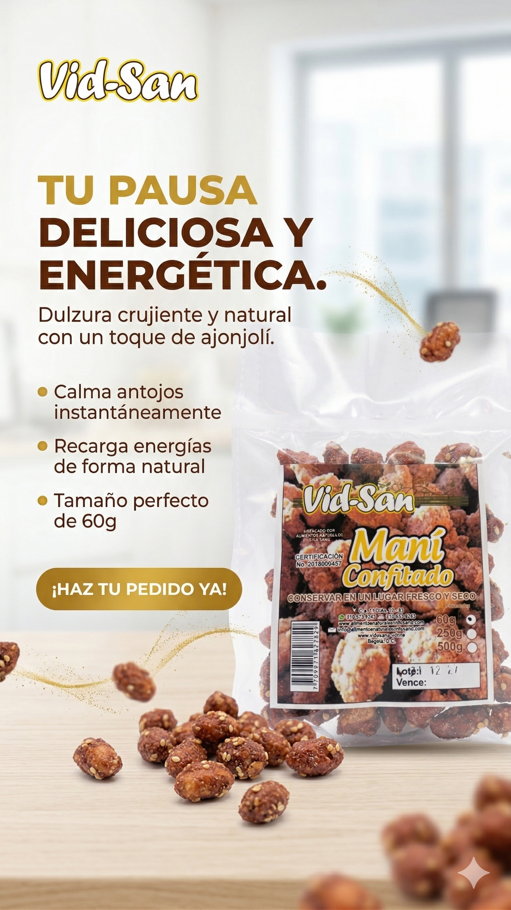 Maní Confitado con Ajonjolí Vid-San 60g