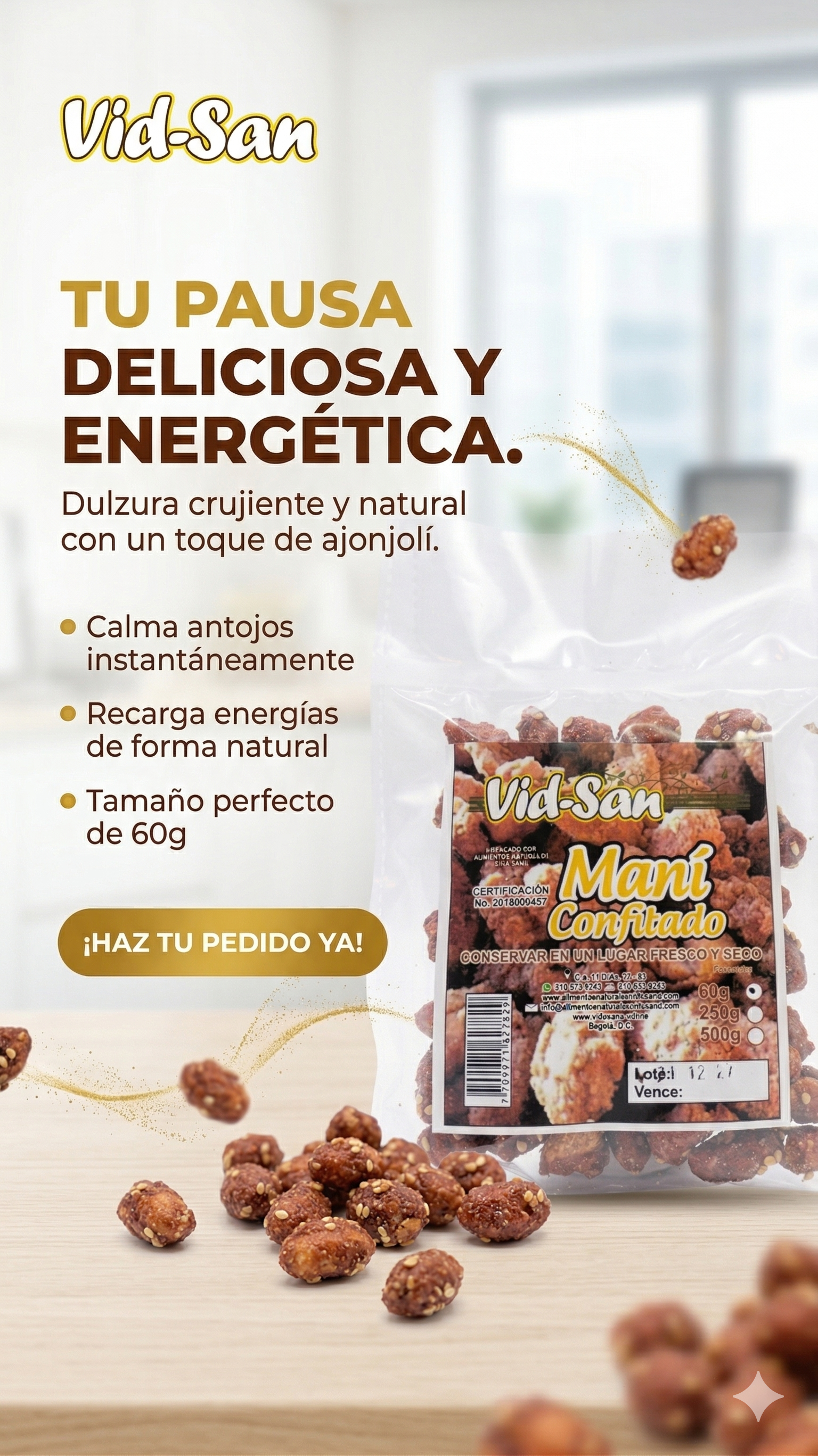 Maní Confitado con Ajonjolí Vid-San 60g