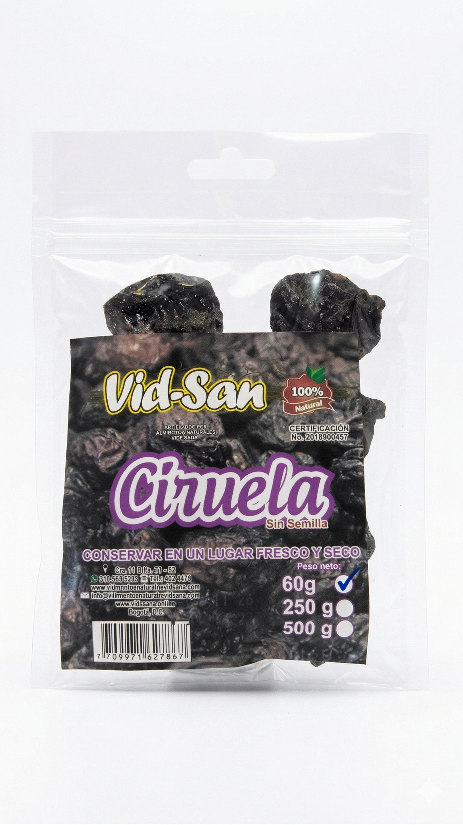 Ciruelas Pasas Sin Semilla Vid-San - 60g