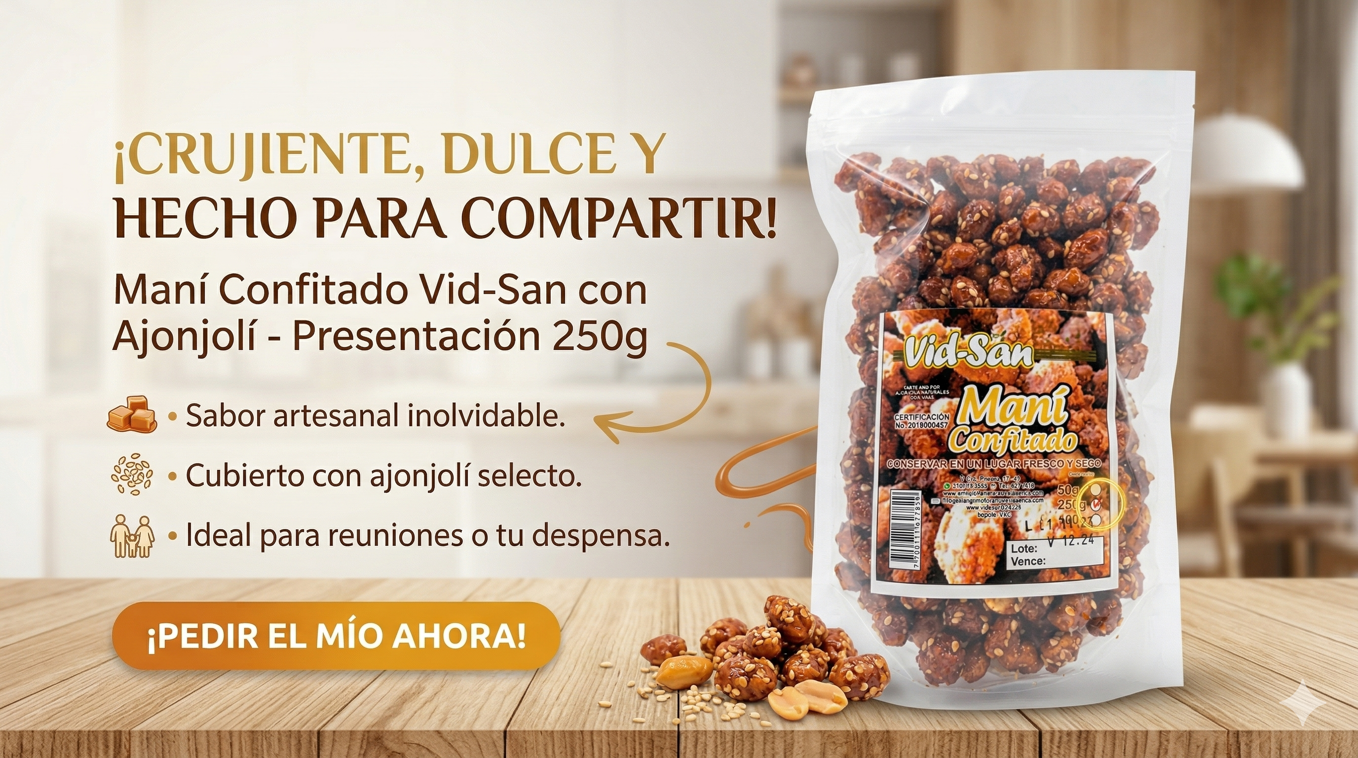 Maní Confitado con Ajonjolí Vid-San 250g