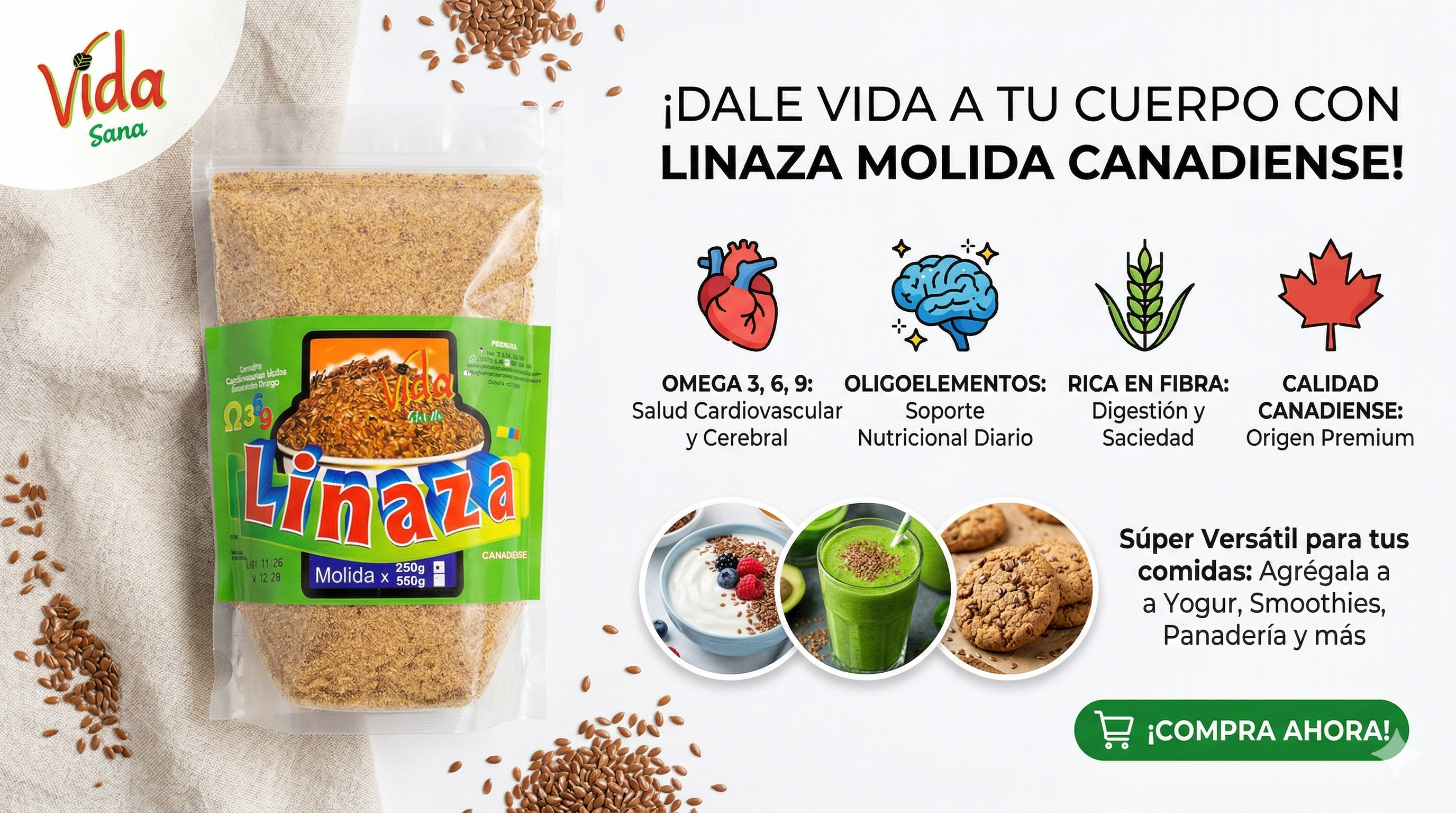 Linaza Molida Canadiense Vid-San 250g