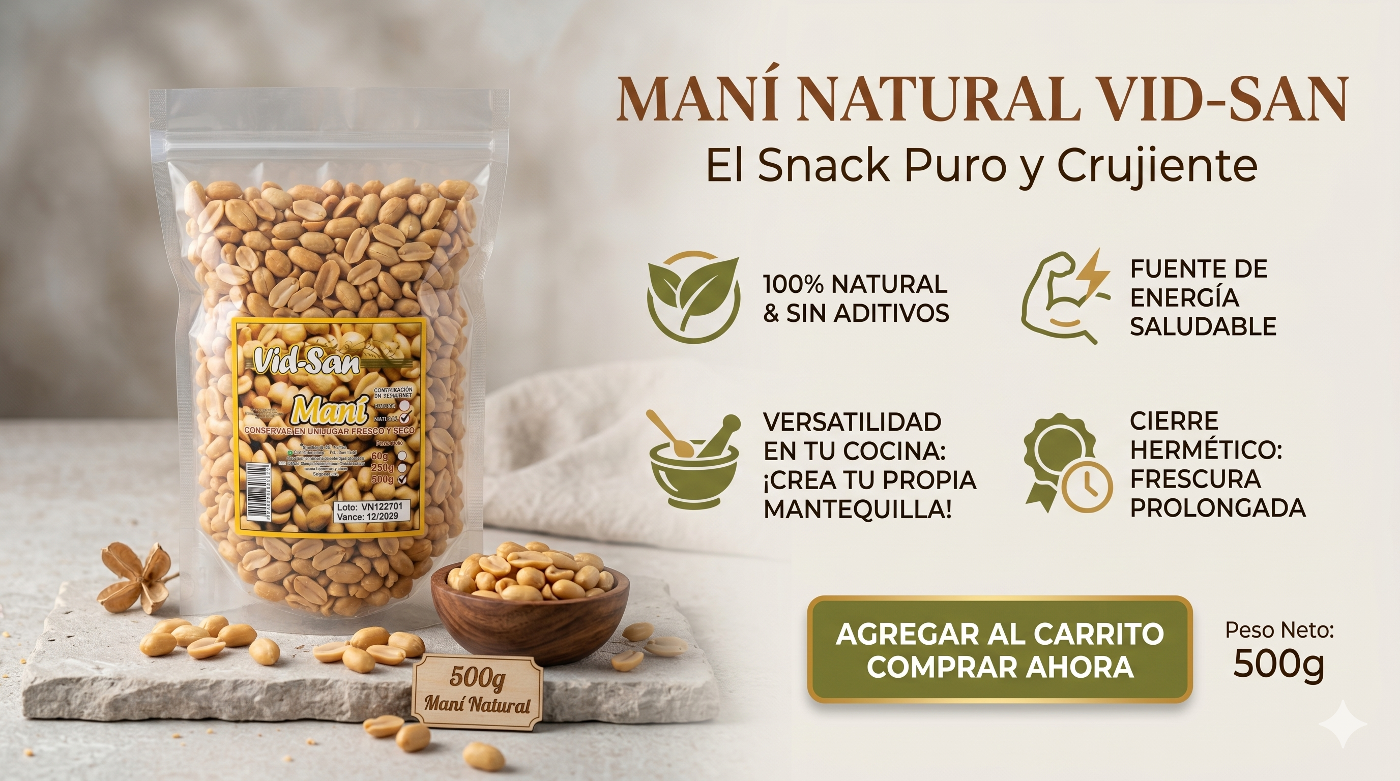 Maní Natural Vid-San 500g
